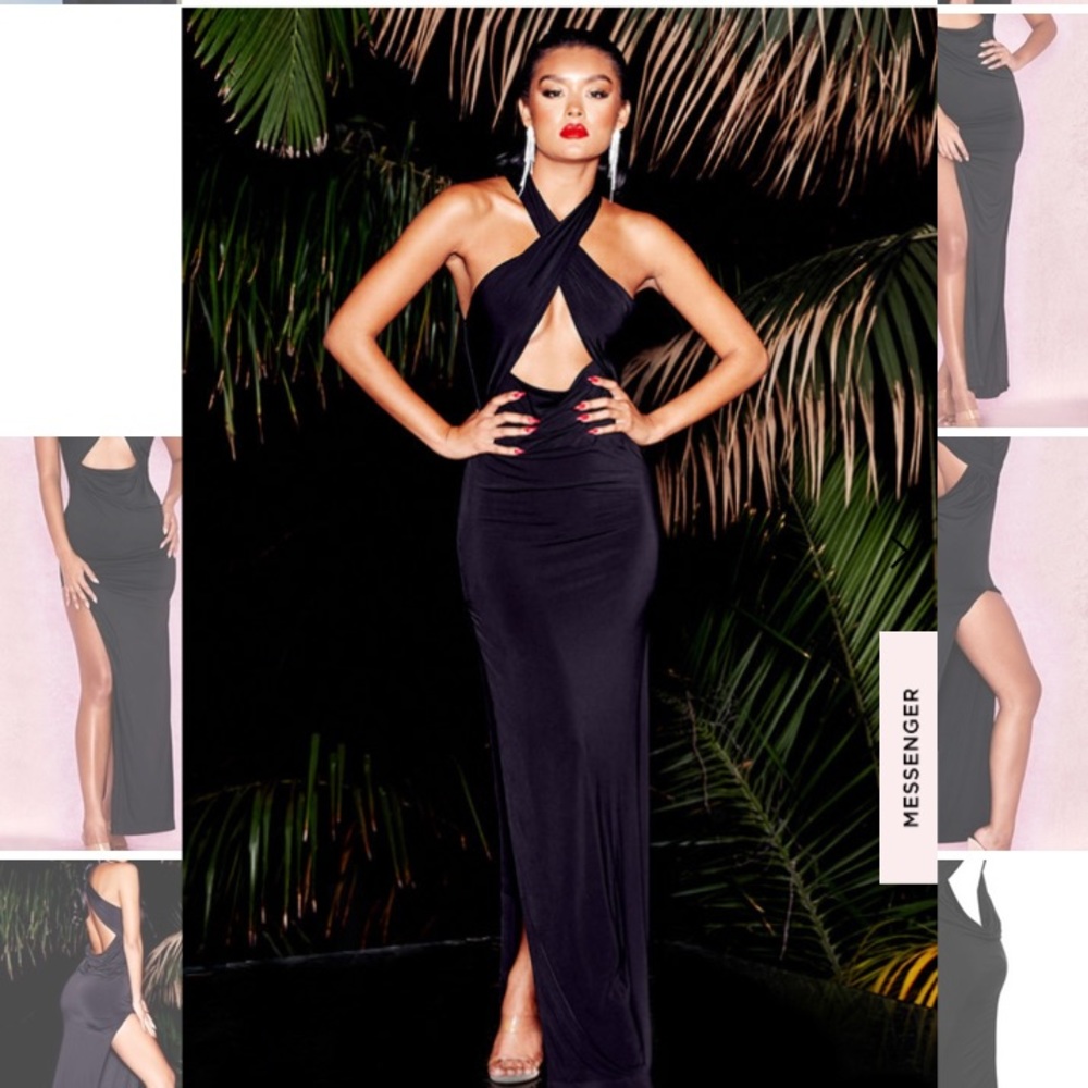 House of CB BLACK CROSS FRONT DRAPED GOWN. Size S